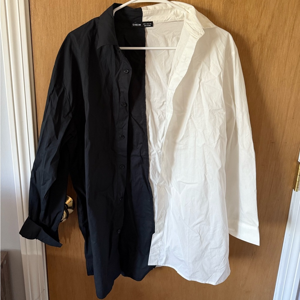 2 toned button up shirt black and white size small